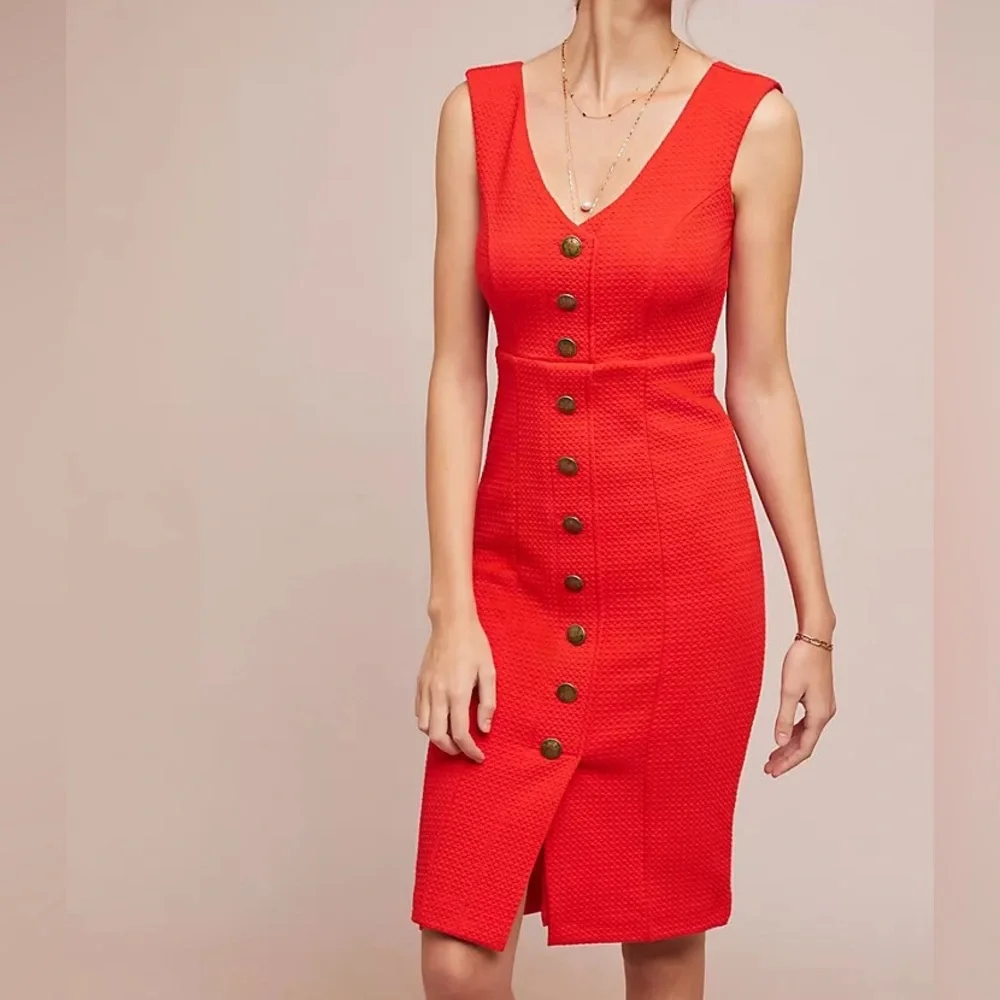 Maeve Red Button-Front Midi Dress size XS